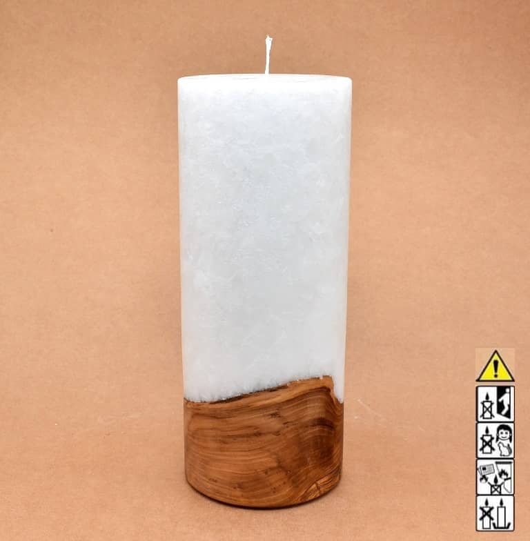 Kerze 100x250mm mit Holzelement, Individuelle, persönliche Hochzeitskerze  Holzkerze, Rund Stearinoptik, Hochzeitskerze mit Teelicht im Kerzen online Shop für Hochzeiten bestellen, günstig kaufen.