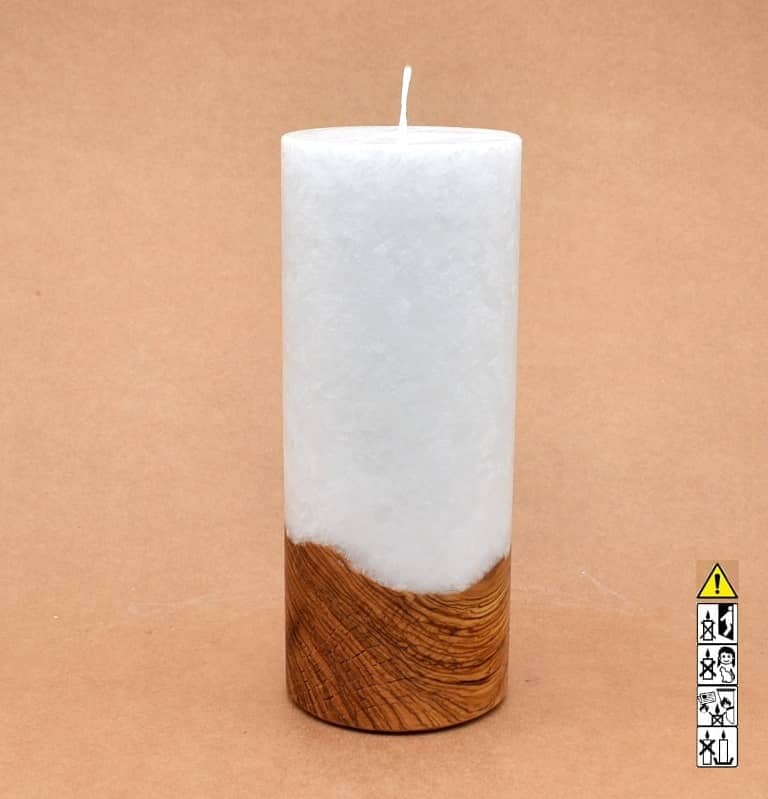Kerze mit Holz Unikat Rund 80 x 200 mm mit Docht Nr.: 9