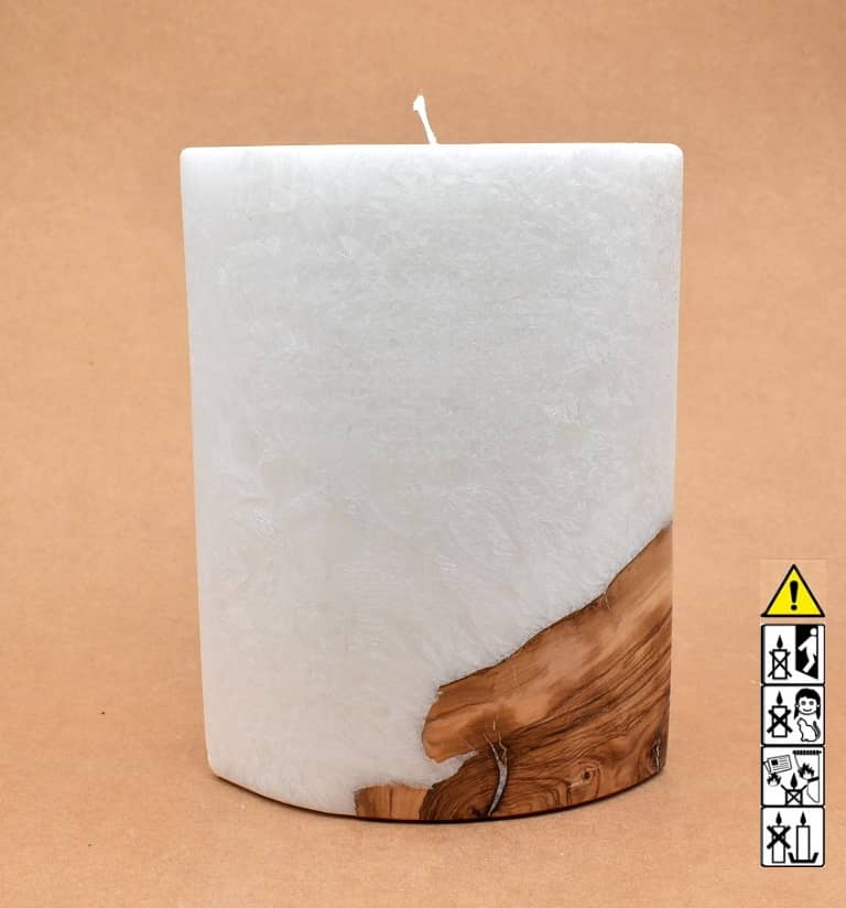 Kerze mit Holz Oval Kanten spitz 210 x 140 x 80 mm 1 x Docht. Nr.: 5