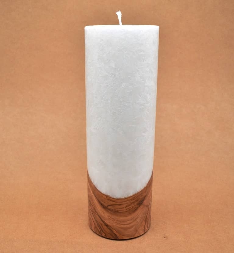 Kerze mit Holz Unikat Rund 100 x 300 mm ohne Teelichteinsatz Nr. 4