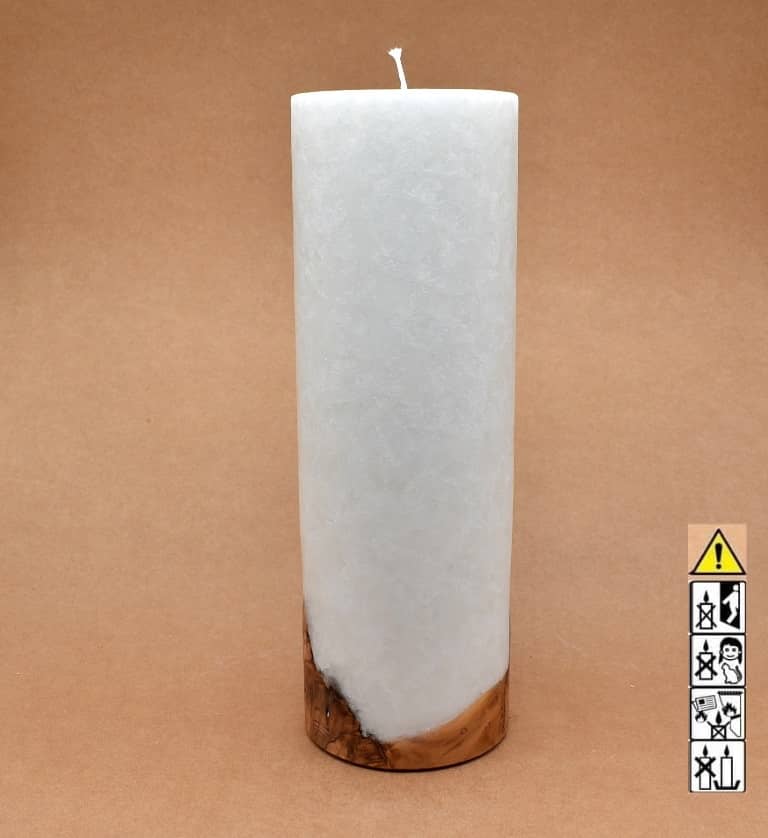 Kerze 100x300mm mit Holzelement, Individuelle, persönliche Hochzeitskerze  Holzkerze, Rund Stearinoptik, Hochzeitskerze mit Teelicht im Kerzen online Shop für Hochzeiten bestellen, günstig kaufen.