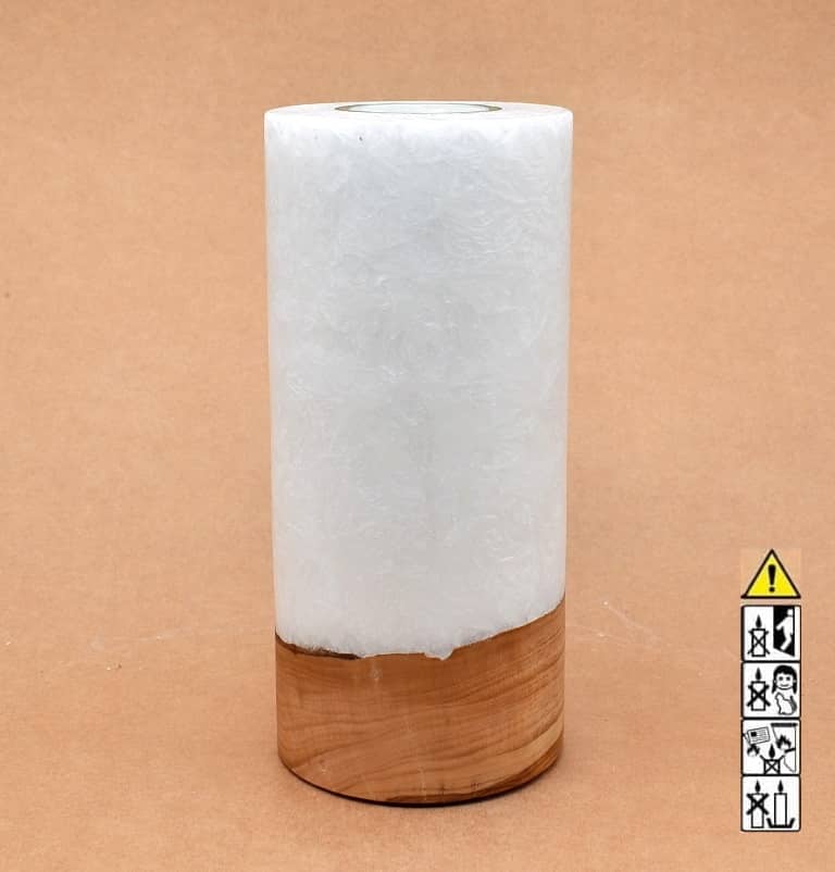 Kerze mit Holz Unikat Rund 90 x 200 mm mit Teelicht Nr.: 2
