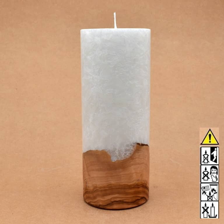 Kerze mit Holz Unikat Rund 80 x 200 mm mit Docht Nr.: 13