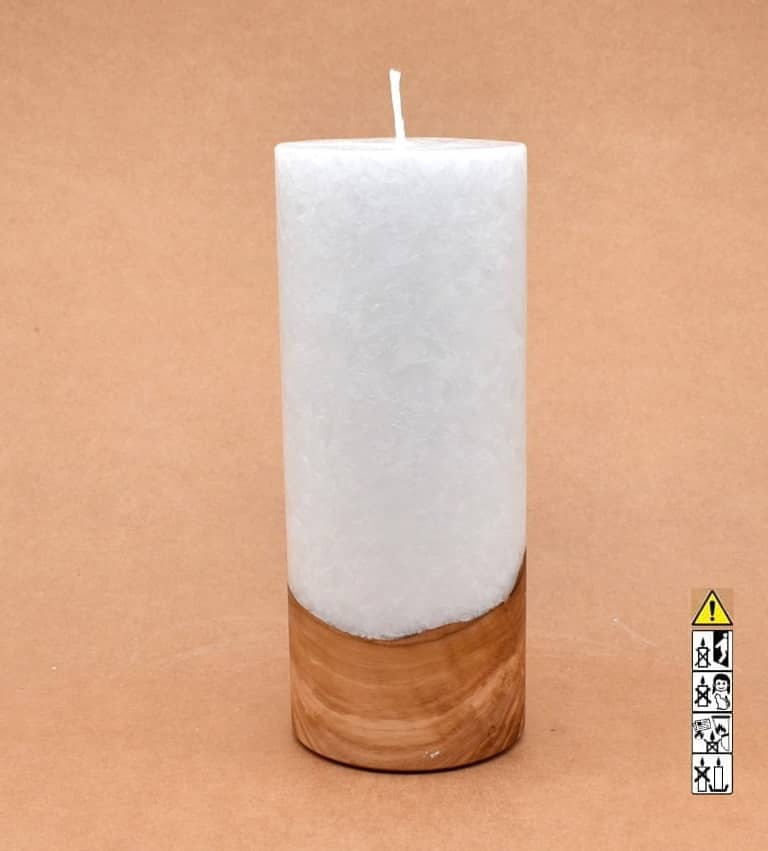 Kerze mit Holz Unikat Rund 80 x 200 mm mit Docht Nr.: 13