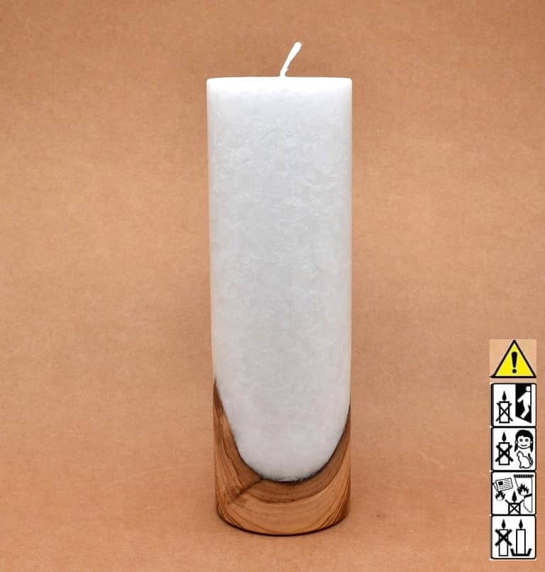 Kerze 80x250mm mit Holzelement, Individuelle, persönliche Hochzeitskerze  Holzkerze, Rund Stearinoptik, Hochzeitskerze mit Teelicht im Kerzen online Shop für Hochzeiten bestellen, günstig kaufen.