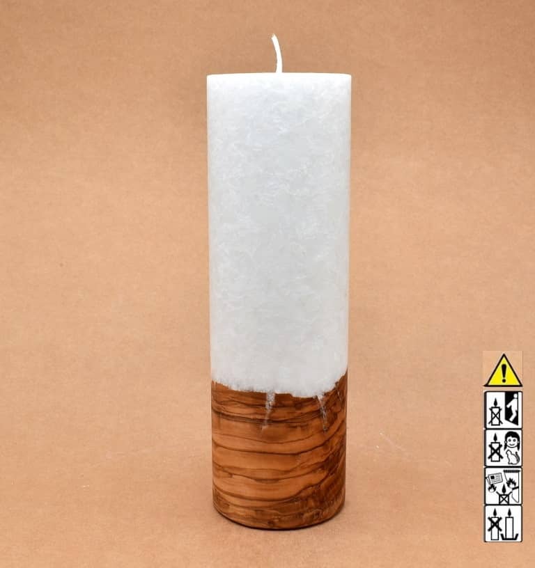 Kerze 80x250mm mit Holzelement, Individuelle, persönliche Hochzeitskerze  Holzkerze, Rund Stearinoptik, Hochzeitskerze mit Teelicht im Kerzen online Shop für Hochzeiten bestellen, günstig kaufen.