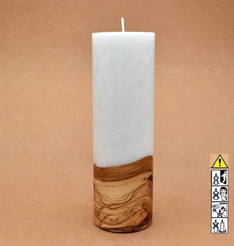 Kerze 80x250mm mit Holzelement, Individuelle, persönliche Hochzeitskerze  Holzkerze, Rund Stearinoptik, Hochzeitskerze mit Teelicht im Kerzen online Shop für Hochzeiten bestellen, günstig kaufen.