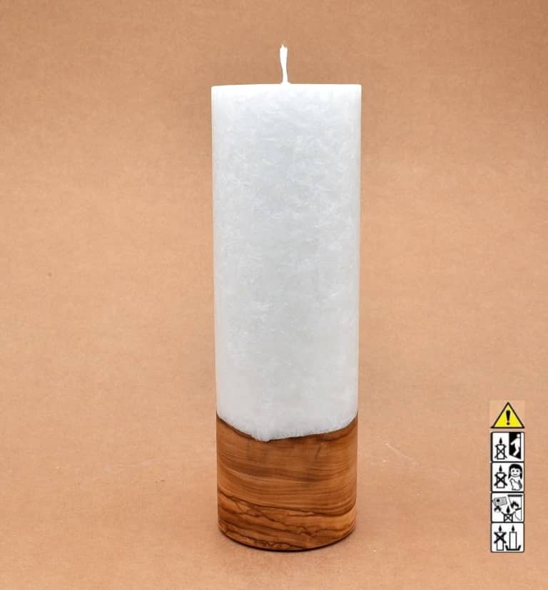 Kerze 80x250mm mit Holzelement, Individuelle, persönliche Hochzeitskerze  Holzkerze, Rund Stearinoptik, Hochzeitskerze mit Teelicht im Kerzen online Shop für Hochzeiten bestellen, günstig kaufen.