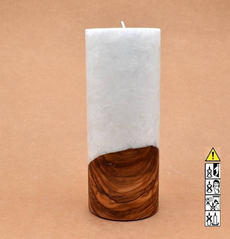 Kerze mit Holz Unikat Rund 80 x 200 mm mit Teelicht Nr.: 19