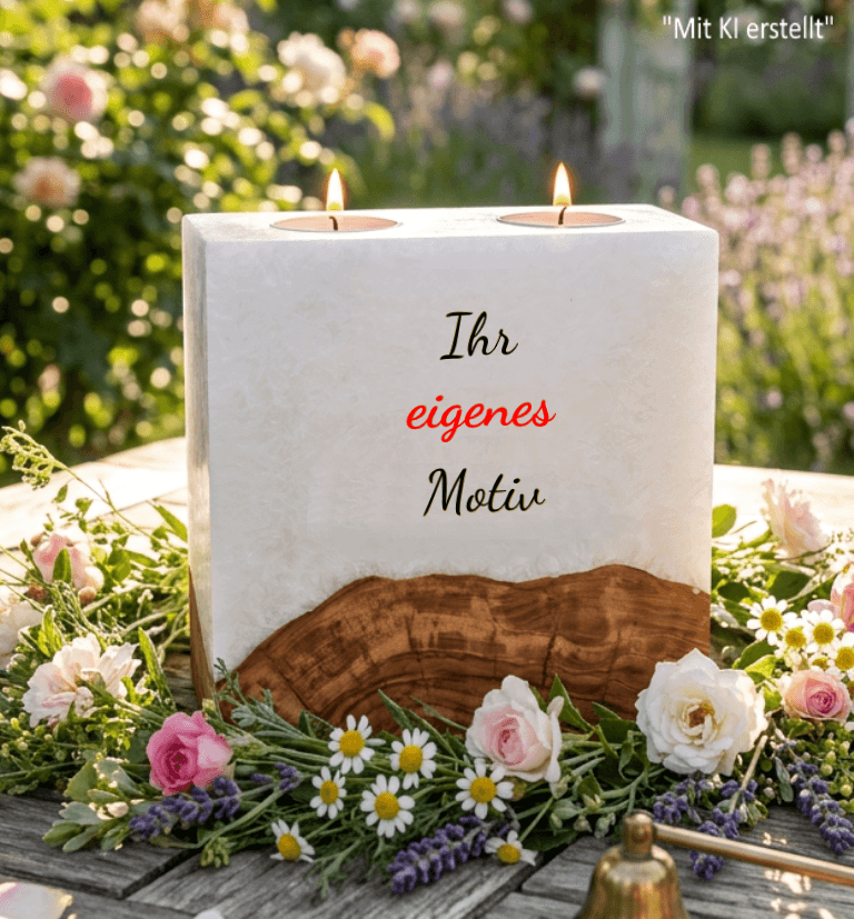 Hochzeitskerze 20 x 20 cm mit 2 Teelichter und Sockel "selbst gestalten"