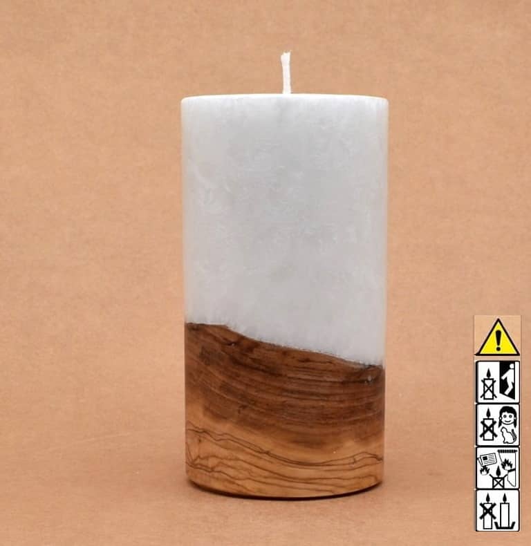 Kerze mit Holz Unikat Rund 80 x 150 mm mit Docht Nr.: 2