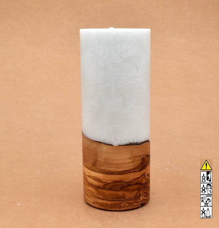Kerze 80x200mm mit Holzelement, Individuelle, persönliche Hochzeitskerze  Holzkerze, Rund Stearinoptik, Hochzeitskerze mit Teelicht im Kerzen online Shop für Hochzeiten bestellen, günstig kaufen.