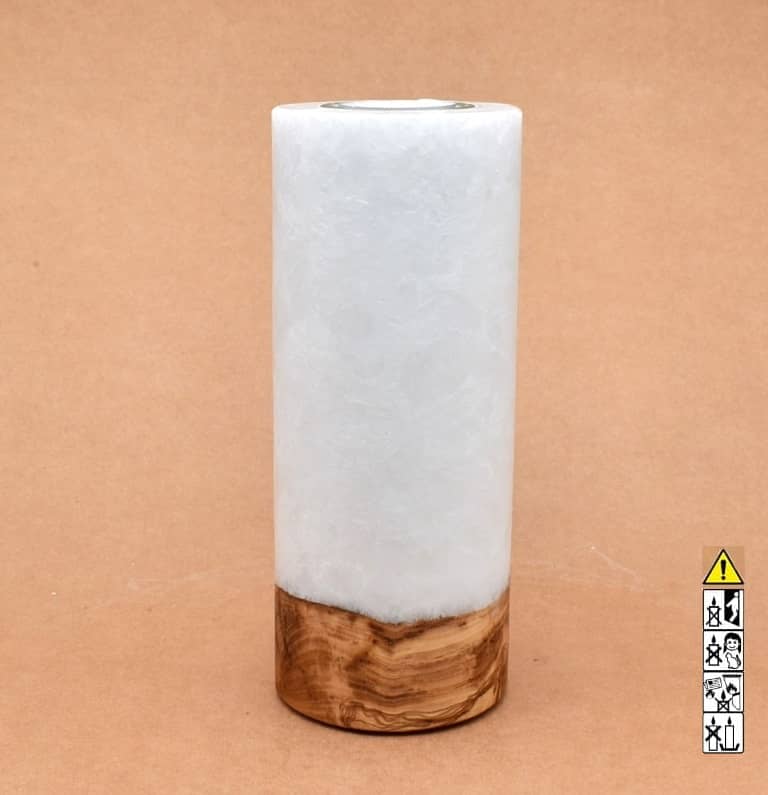 Kerze 80x200mm mit Holzelement, Individuelle, persönliche Hochzeitskerze  Holzkerze, Rund Stearinoptik, Hochzeitskerze mit Teelicht im Kerzen online Shop für Hochzeiten bestellen, günstig kaufen.