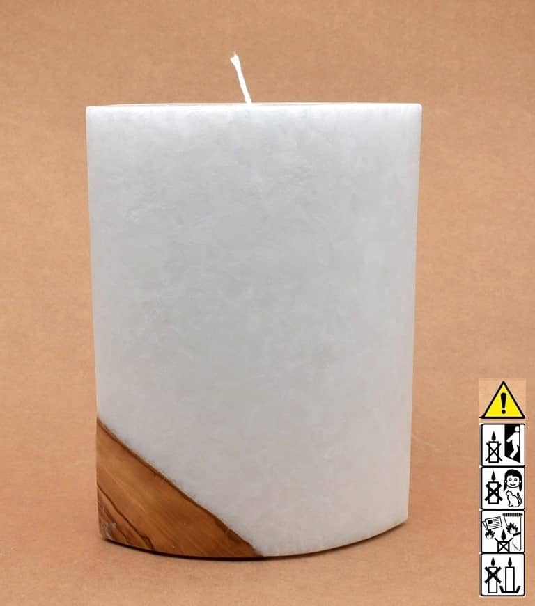 Ovale Kerze mit Holz. Individuelle runde Hochzeitskerze mit Holz aus Stearin. Kerze mit Holzelement, Individuelle, persönliche Hochzeitskerze Holzkerze, Rund Stearinoptik, Hochzeitskerze mit Teelicht im Kerzen online Shop für Hochzeiten bestellen, günstig kaufen.