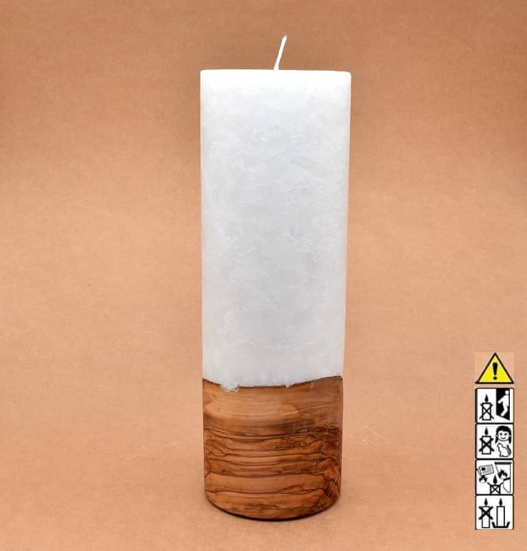 Kerze mit Holz Unikat Rund 100 x 300 mm mit Docht Nr.: 3