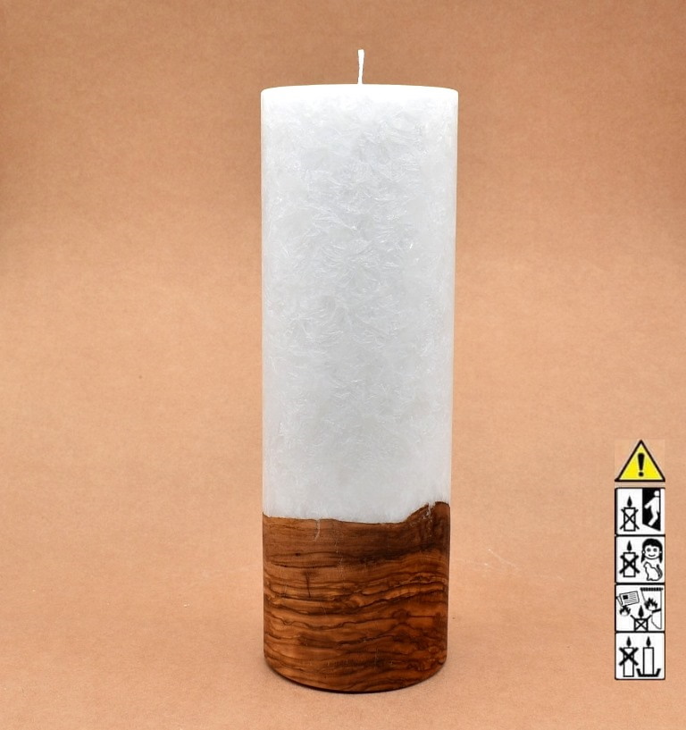 Kerze mit Holz Unikat Rund 100 x 300 mm mit Docht Nr.: 11