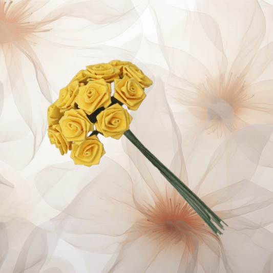 Papier Diorrosen Ø 15 mm in goldgelb für Hochzeitsanstecker - Büscherl Papier Diorrosen Ø 15 mm in goldgelb für Hochzeitsanstecker - Büscherl