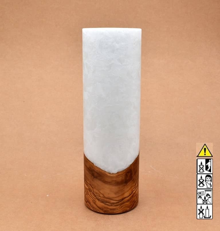 Kerze 80x250mm mit Holzelement, Individuelle, persönliche Hochzeitskerze  Holzkerze, Rund Stearinoptik, Hochzeitskerze mit Teelicht im Kerzen online Shop für Hochzeiten bestellen, günstig kaufen.