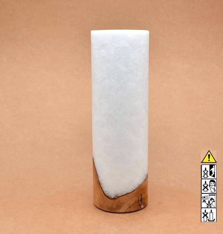 Kerze 80x250mm mit Holzelement, Individuelle, persönliche Hochzeitskerze  Holzkerze, Rund Stearinoptik, Hochzeitskerze mit Teelicht im Kerzen online Shop für Hochzeiten bestellen, günstig kaufen.