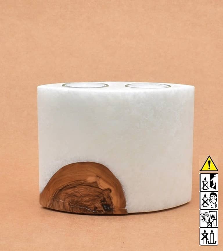 Kerze mit Holz Unikat Oval 80 x 140 x 120 mm mit 2 Teelichter Nr.: 5 Kerze mit Holz Unikat Oval 80 x 140 x 120 mm mit 2 Teelichter Nr.: 5