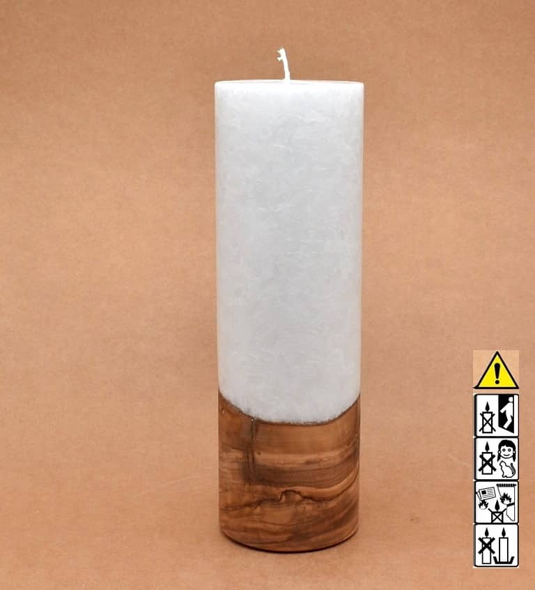 Kerze 80x250mm mit Holzelement, Individuelle, persönliche Hochzeitskerze  Holzkerze, Rund Stearinoptik, Hochzeitskerze mit Teelicht im Kerzen online Shop für Hochzeiten bestellen, günstig kaufen.
