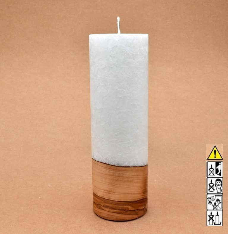 Kerze 80x250mm mit Holzelement, Individuelle, persönliche Hochzeitskerze  Holzkerze, Rund Stearinoptik, Hochzeitskerze mit Teelicht im Kerzen online Shop für Hochzeiten bestellen, günstig kaufen.