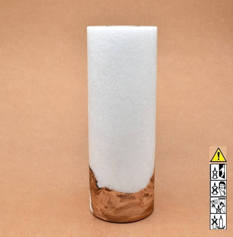 Kerze mit Holzelement, Individuelle, perönliche Hochzeitskerze  Holzkerze, Rund Stearinoptik, Hochzeitskerze mit Teelicht im Kerzen online Shop für Hochzeiten bestellen, günstig kaufen.