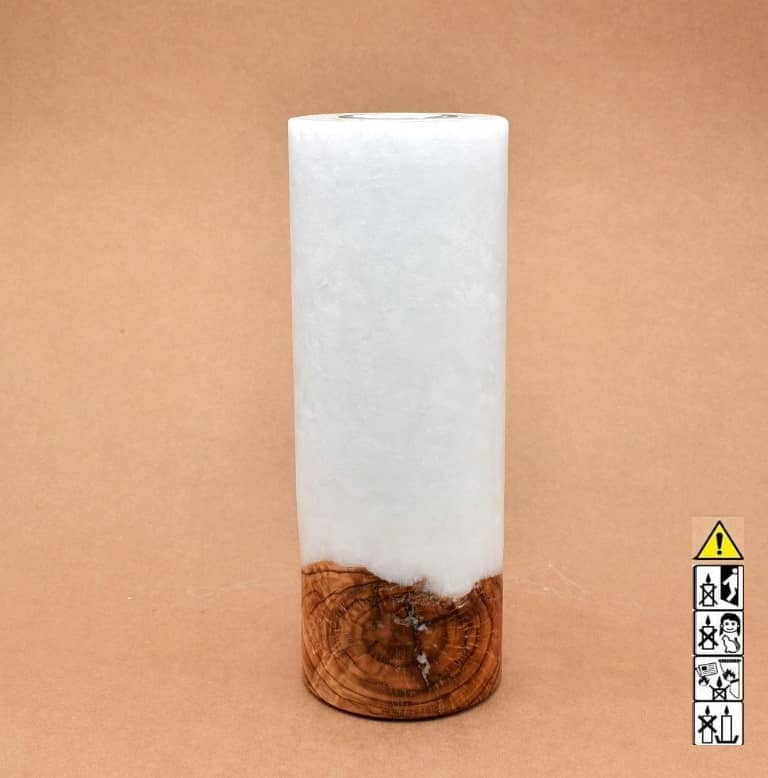 Kerze mit Holzelement, Individuelle, perönliche Hochzeitskerze  Holzkerze, Rund Stearinoptik, Hochzeitskerze mit Teelicht im Kerzen online Shop für Hochzeiten bestellen, günstig kaufen.