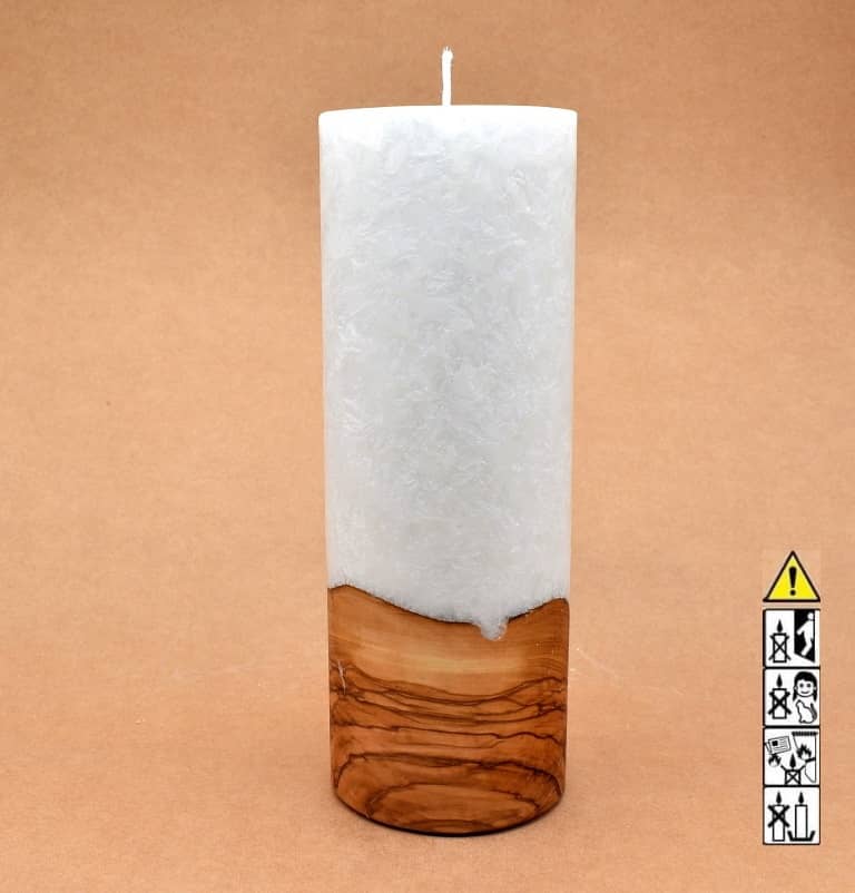 Kerze mit Holzelement, Individuelle, persönliche Hochzeitskerze  Holzkerze, Rund Stearinoptik, Hochzeitskerze mit Teelicht im Kerzen online Shop für Hochzeiten bestellen, günstig kaufen.