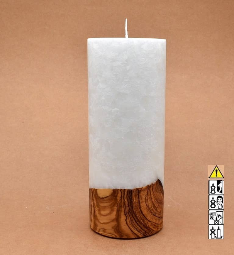 Kerze mit Holz Unikat Rund 100 x 250 mm mit Docht Nr.: 3