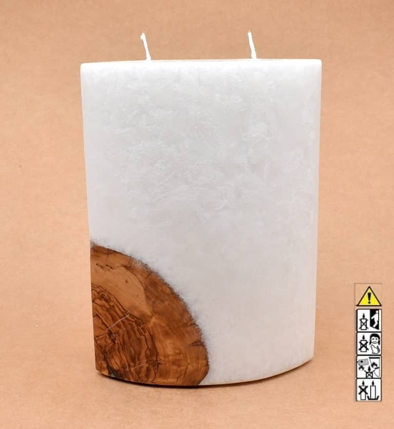 Kerze mit Holz Oval Kanten spitz 210 x 140 x 80 mm 2 x Docht. Nr.: 4