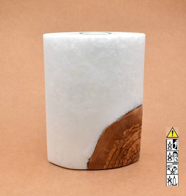 Kerze mit Holzelement, Individuelle, persönliche Hochzeitskerze  Holzkerze, Rund Stearinoptik, Hochzeitskerze mit Teelicht im Kerzen online Shop für Hochzeiten bestellen, günstig kaufen.