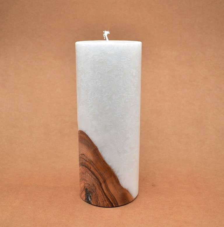 Kerze mit Holz Unikat Rund 100 x 250 mm ohne Teelichteinsatz Nr. 7