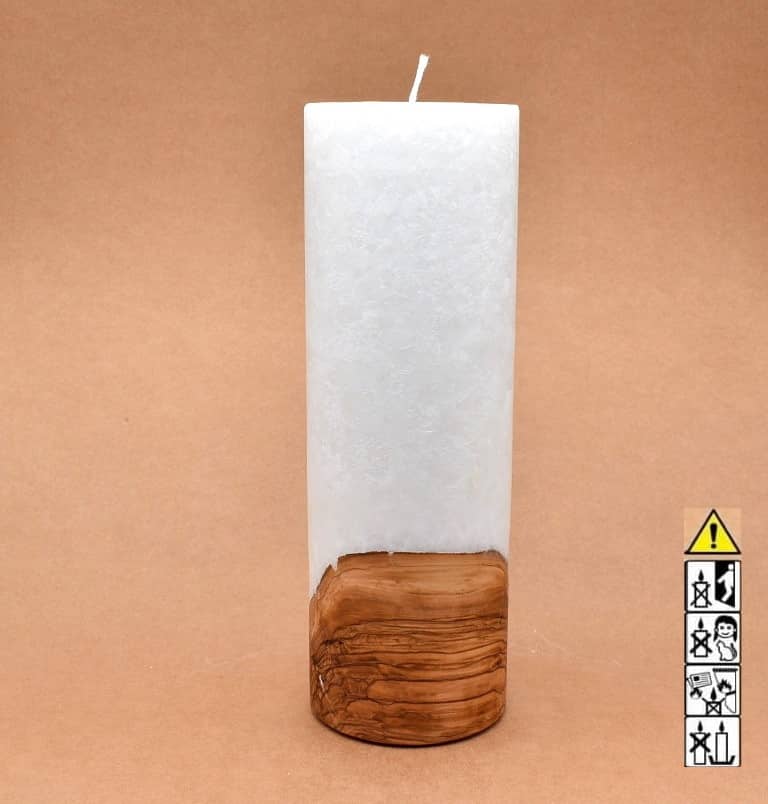 Kerze mit Holz Unikat Rund 100 x 300 mm mit Docht Nr.: 6