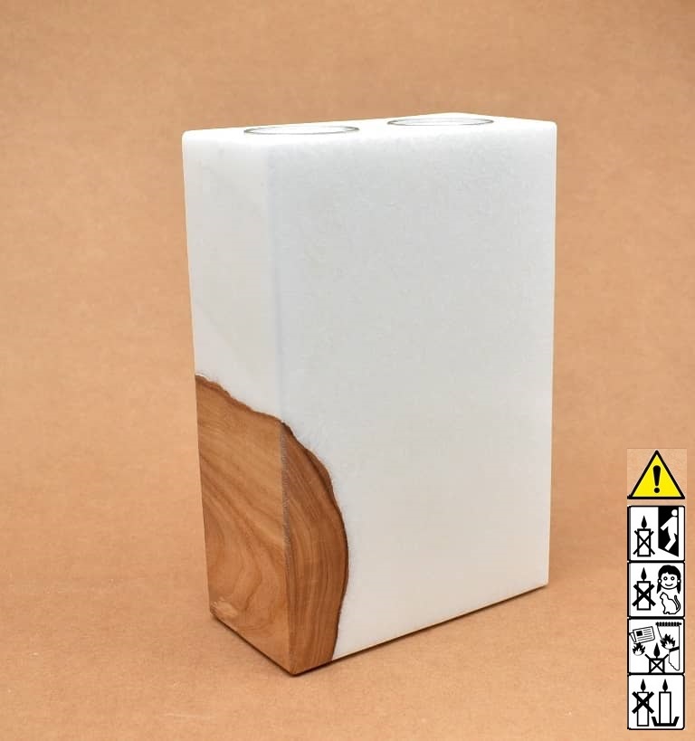Kerze mit Holz Unikat Quader 140 x 70 x 210 mm 2 x Teelicht Nr.: 1 Kerze mit Holz Unikat Quader 140 x 70 x 210 mm 2 x Teelicht Nr.: 1
