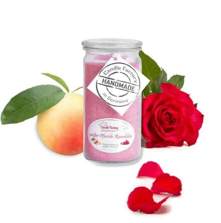 Hochwertige Duftkerze von Candle Factory Wei?er Pfirsich Rosenbl?te Mini Jumbo im Glas g?nstig in Kerzen Online Shop kaufen. Duftkerzen im Glas. Geschenkidee Wei?er Pfirsich Rosenbl?te Mini Jumbo im Glas