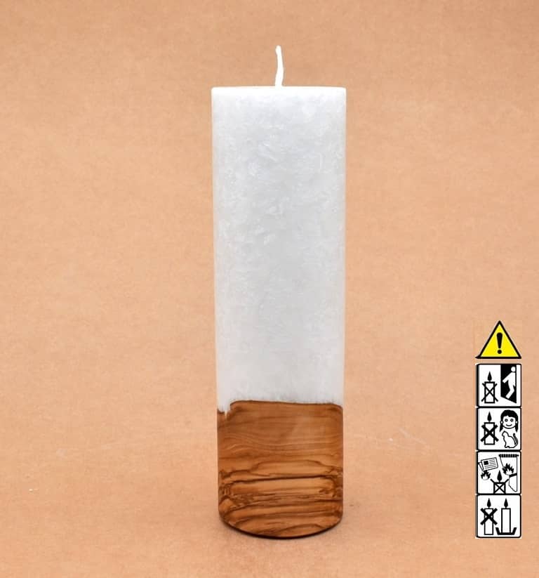 Liebliche Kerze mit Holz Unikat Rund 60 x 200 mm mit Docht Nr.: 4