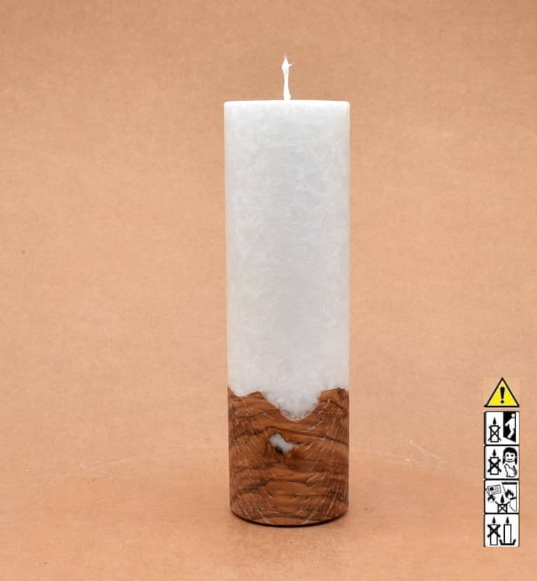 Liebliche Kerze mit Holz Unikat Rund 60 x 200 mm mit Docht Nr.: 4