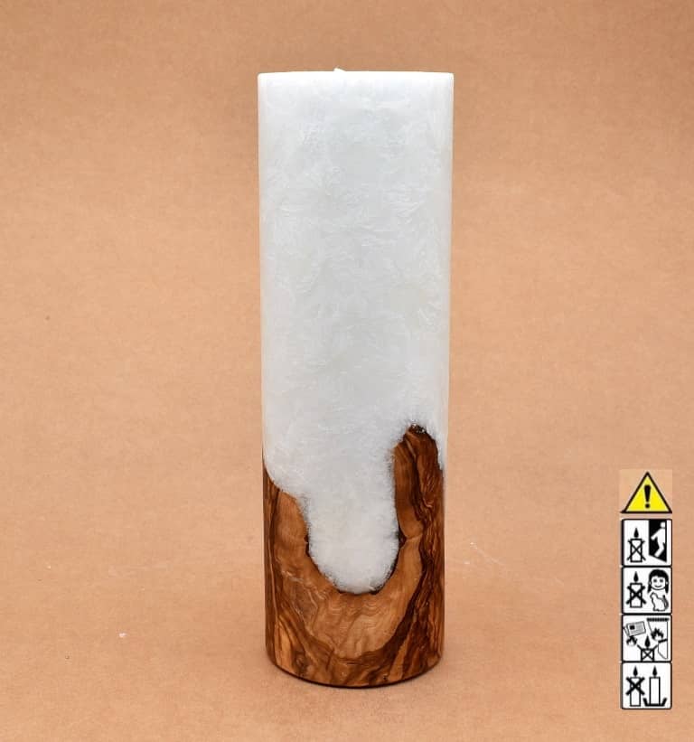 Kerze 80x250mm mit Holzelement, Individuelle, persönliche Hochzeitskerze  Holzkerze, Rund Stearinoptik, Hochzeitskerze mit Teelicht im Kerzen online Shop für Hochzeiten bestellen, günstig kaufen.