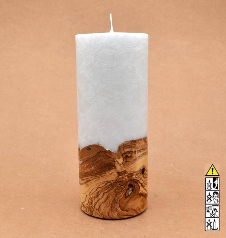 Kerze mit Holz Unikat Rund 80 x 200 mm mit Docht Nr.: 4