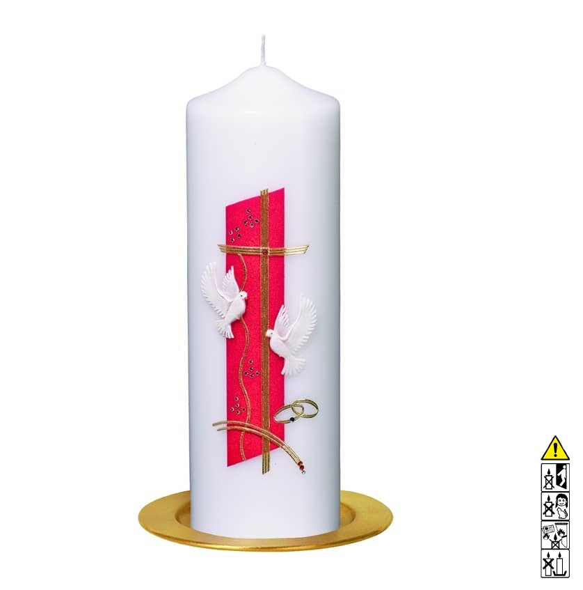 Hochzeitskerze zwei Tauben mit goldenen Kreuz Rundkerze Hochwertige individuelle Hochzeitskerze für die Trauung zwei Tauben mit goldenen Kreuz Rundkerze