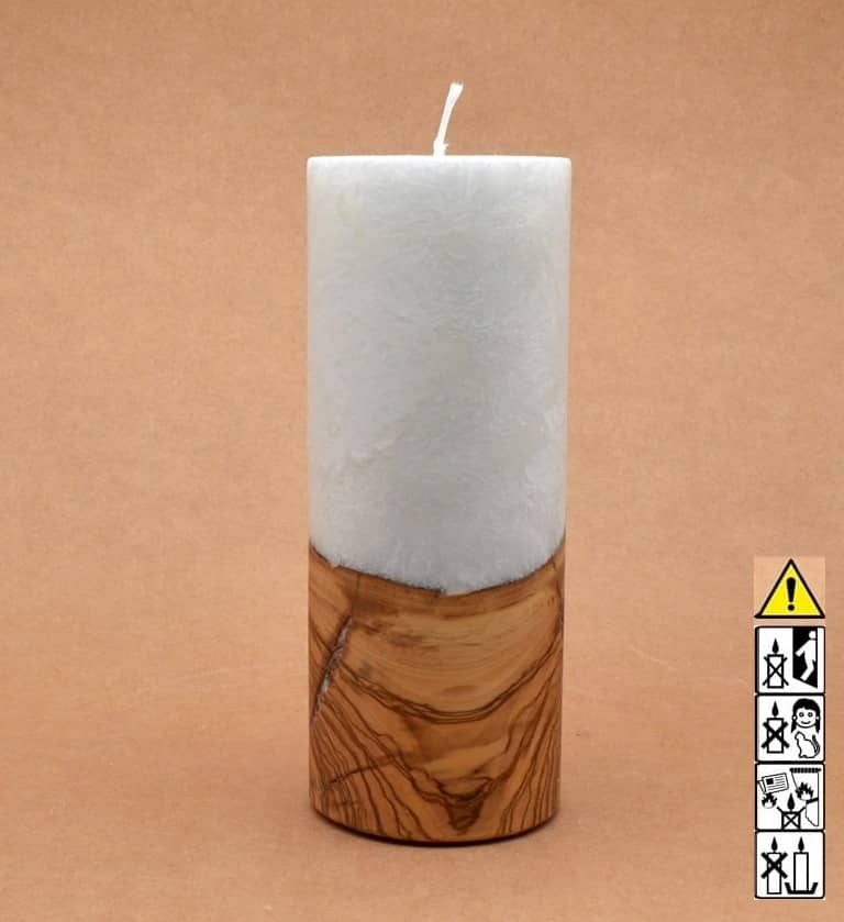 Kerze mit Holz Unikat Rund 80 x 200 mm mit Docht Nr.: 2