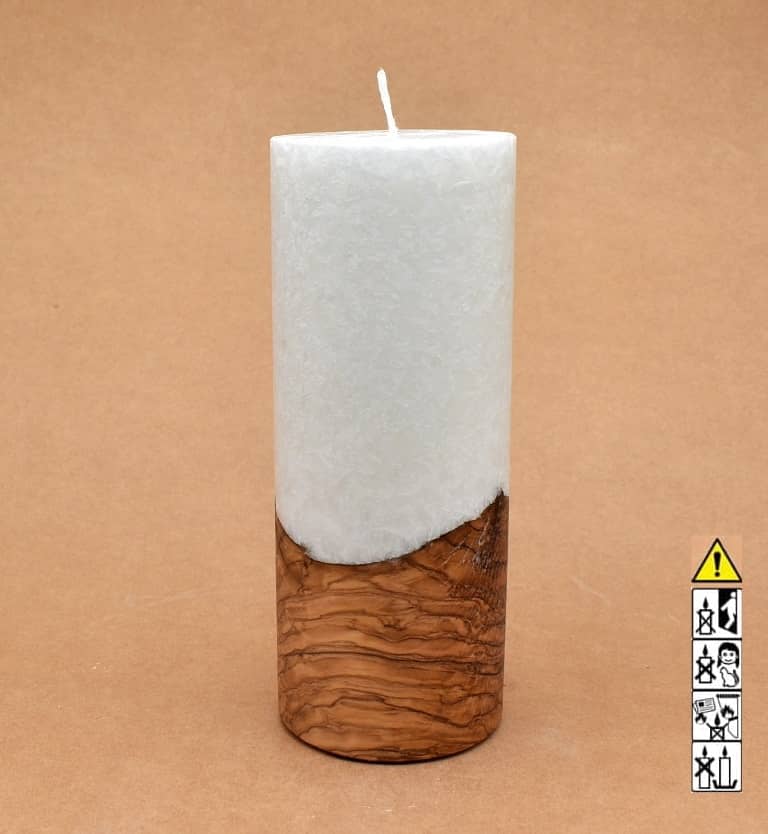 Kerze mit Holz Unikat Rund 80 x 200 mm mit Docht Nr.: 2
