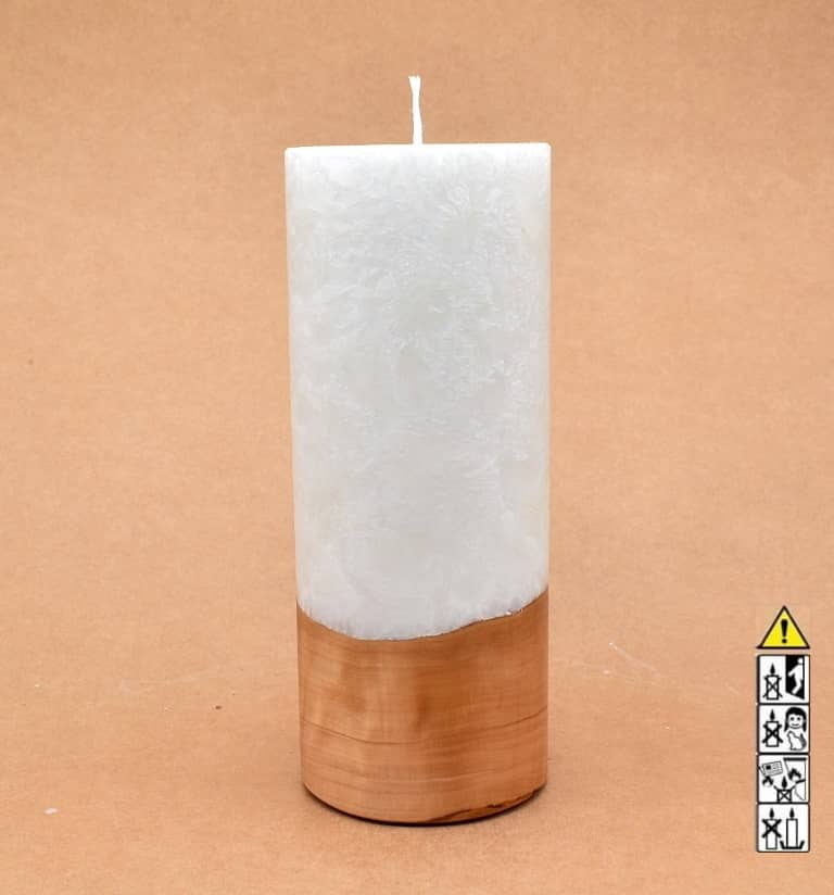 Kerze mit Holz Unikat Rund 80 x 200 mm mit Docht Nr.: 2