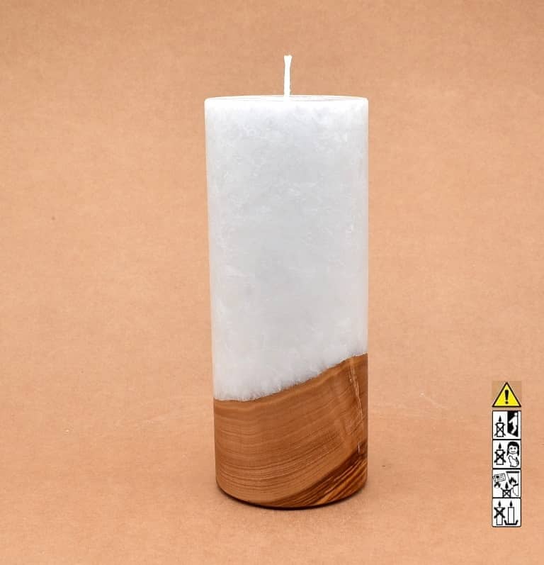 Kerze mit Holz Unikat Rund 80 x 200 mm mit Docht Nr.: 2