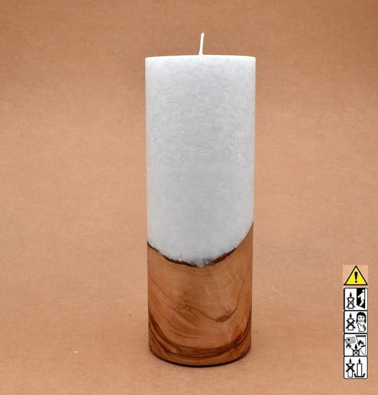 Kerze mit Holzelement, Individuelle, persönliche Hochzeitskerze  Holzkerze, Rund Stearinoptik, Hochzeitskerze mit Teelicht im Kerzen online Shop für Hochzeiten bestellen, günstig kaufen.