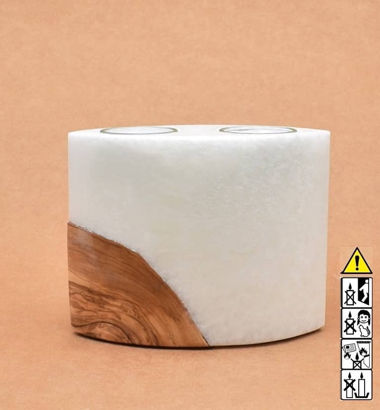 Kerze mit Holz Unikat Oval 80 x 140 x 120 mm mit 2 Teelichter Nr.: 6 Kerze mit Holz Unikat Oval 80 x 140 x 120 mm mit 2 Teelichter Nr.: 6
