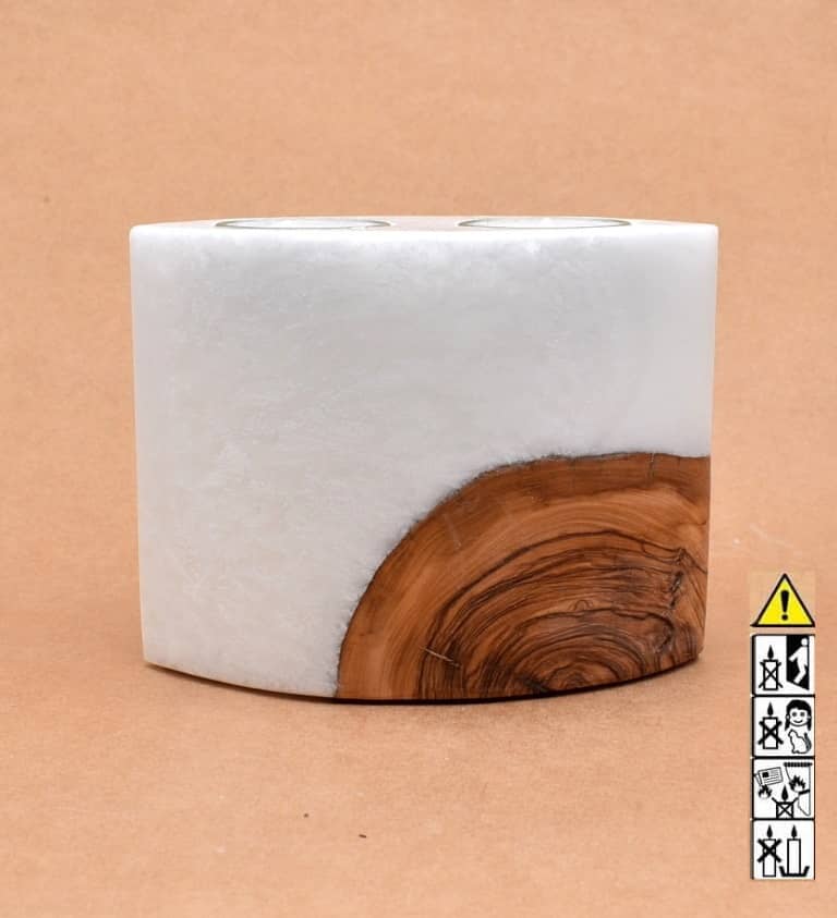 Kerze mit Holz Unikat Oval 80 x 140 x 120 mm mit 2 Teelichter Nr.: 6