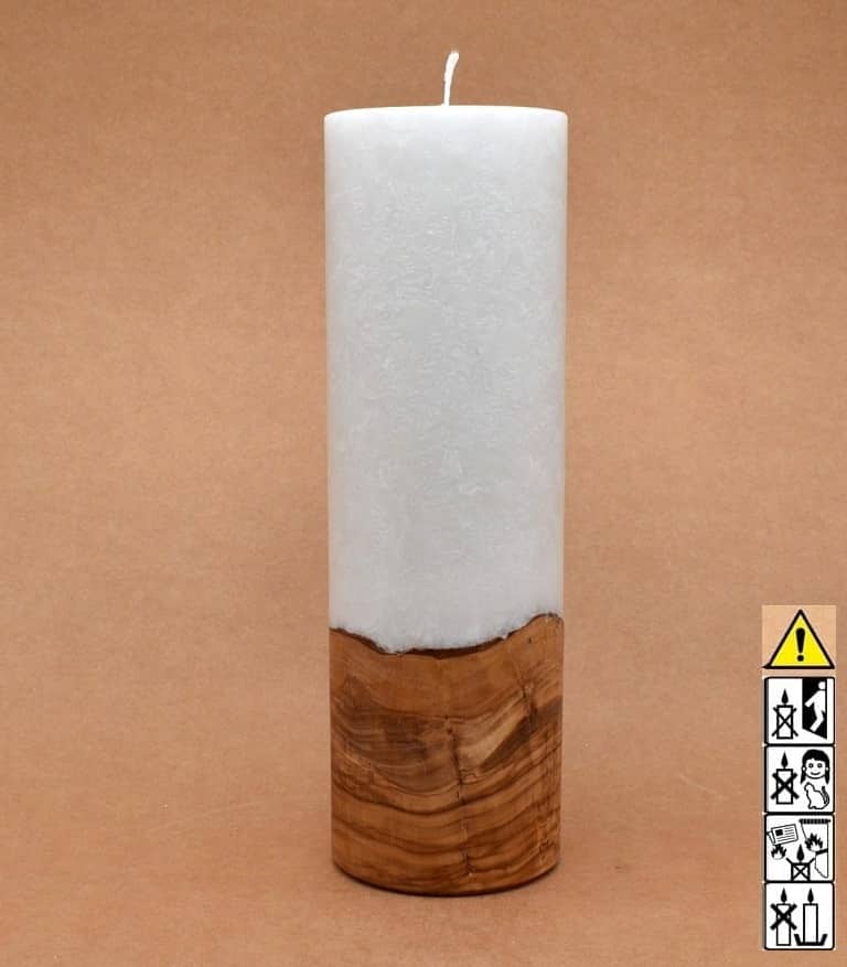 Kerze 80x250mm mit Holzelement, Individuelle, persönliche Hochzeitskerze  Holzkerze, Rund Stearinoptik, Hochzeitskerze mit Teelicht im Kerzen online Shop für Hochzeiten bestellen, günstig kaufen.