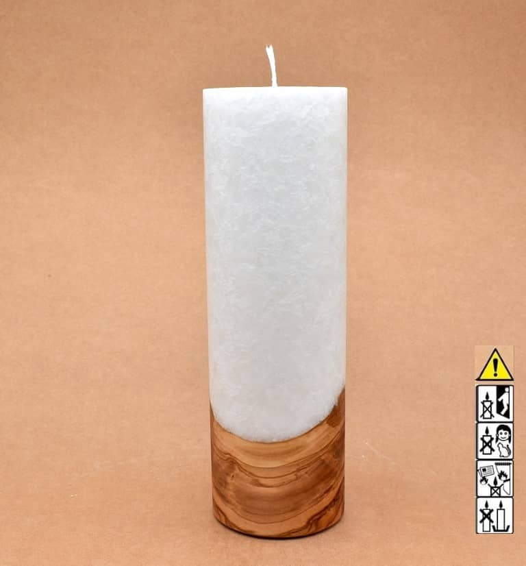 Kerze 80x250mm mit Holzelement, Individuelle, persönliche Hochzeitskerze  Holzkerze, Rund Stearinoptik, Hochzeitskerze mit Teelicht im Kerzen online Shop für Hochzeiten bestellen, günstig kaufen.